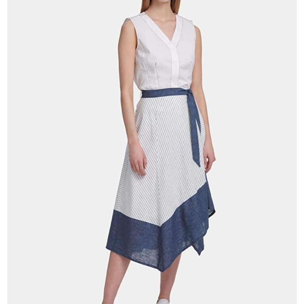 DKNY Women's Skirt White Striped Asymmetrical 12